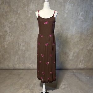 Cache Brown Floral Embroidered Maxi Dress Lined